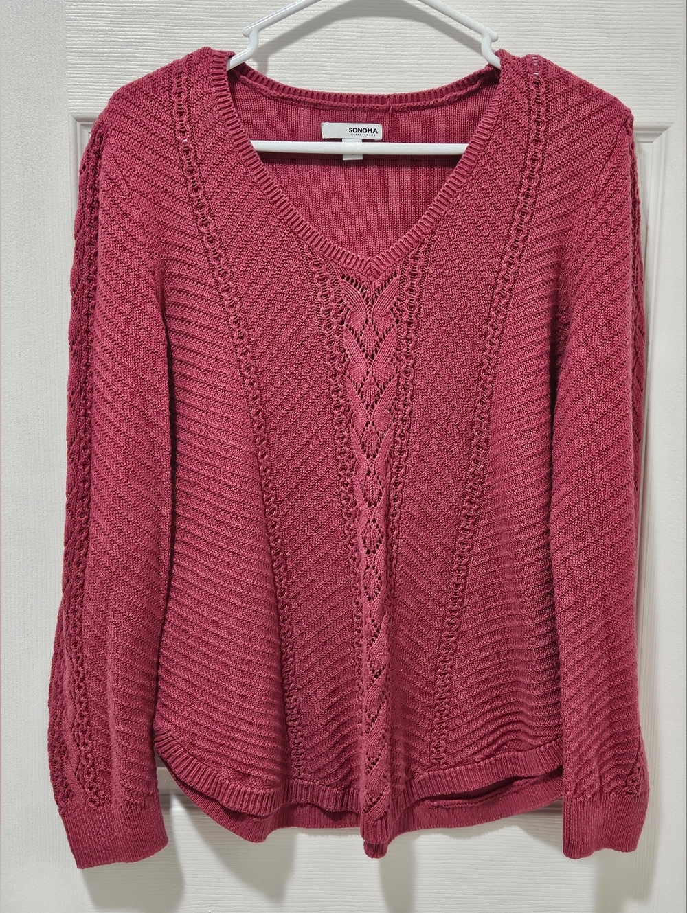Sonoma Rose V-Neck Cable Detail Sweater
